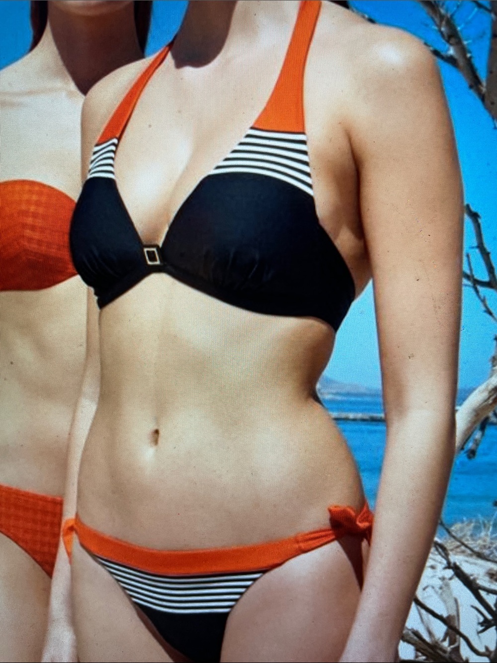 Marie Jo grace Striped Halter 2 pc Bikini set in Black/white and Coral